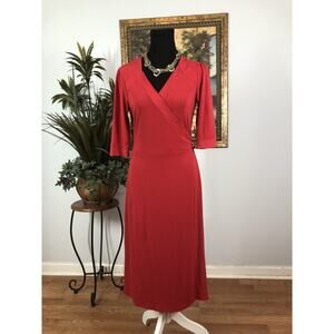 Merona Women Wrap Dress Red Medium Midi Short Sleeve Clueless Preppy Boho Party
